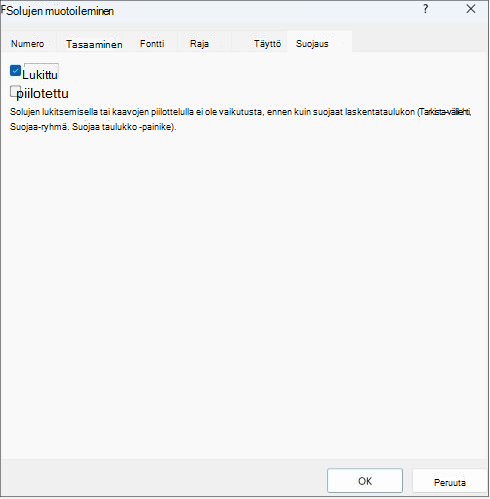 Näyttökuva Lukittu-ruudusta Suojaus-välilehdellä.