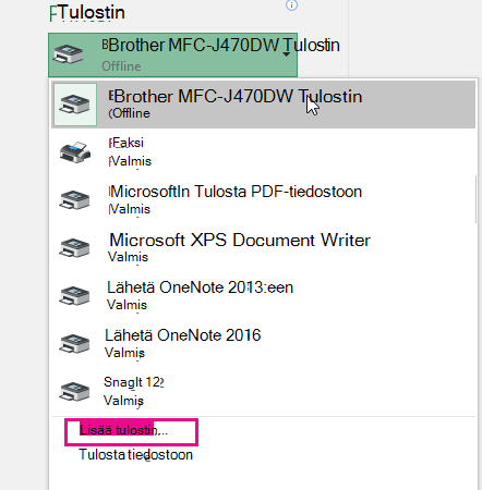Lisä valitsemasi tulostin valitsemalla Lisää tulostin.