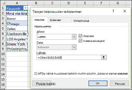 Tietojen kelpoisuuden tarkistamisen lähteen valinta