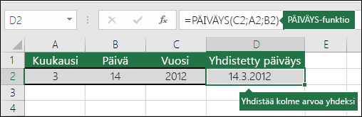 PÄIVÄYS-funktio Esimerkki 2