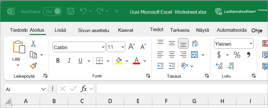 Uusi Excel-tiedosto