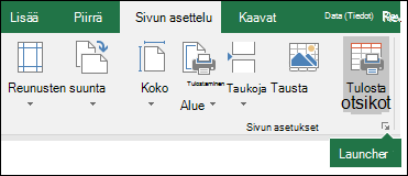 Näyttökuva Sivun asetukset -valintaikkunan käynnistimestä