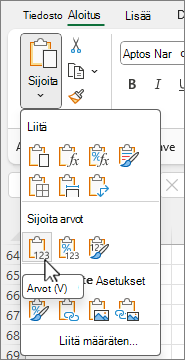 Asetusvalikoiman Liitä arvot -painike