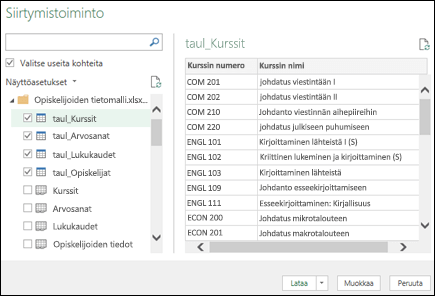 Hanki & muunna (Power Query) -siirtymistoiminto