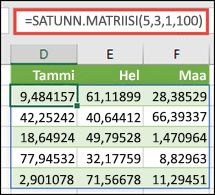 SATUNN.MATRIISI-funktio sekä Min-, Maks& Desimaali-argumentit