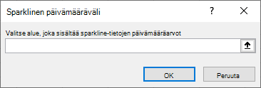 Näyttökuva, jossa voi valita Sparkline-kaavion päivämääräalue-valintaikkunassa alueen, joka sisältää Sparkline-kaavion päivämääräarvot.