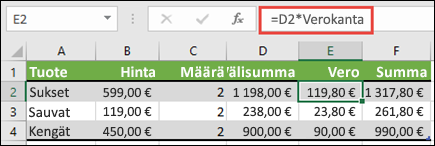 Esimerkki nimetyn alueen käyttämisestä