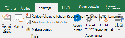 Valintanauhan Kehitystyökalut-välilehti