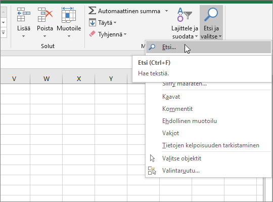 Valintanauhan Etsi-toiminto