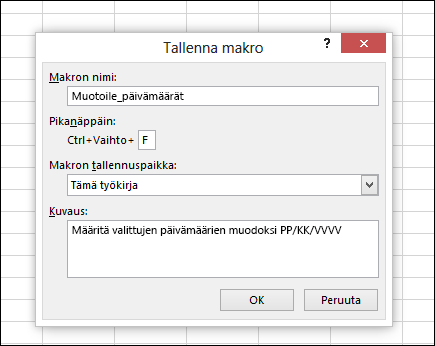 Kehitystyökalut-välilehden Koodi-ryhmän Tallenna makro -komento