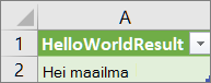 HelloWorldin tulokset laskentataulukossa