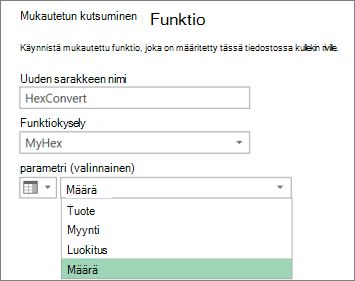 Käynnistä mukautettu funktio -valintaikkuna