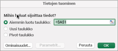 Tietojen etsimiseen käytettävä Tietojen tuominen -valintaikkuna