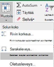 Kuva aloitusnäytöstä > Sarakkeen leveyden muotoileminen >