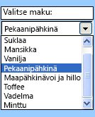 Esimerkki lomakkeen yhdistelmäruutuohjausobjektista
