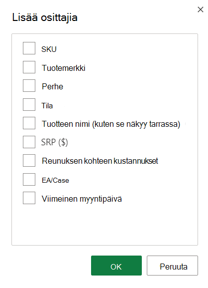 Näyttökuva Lisää osittaja -vaihtoehdoista.
