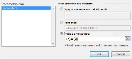 MS-kyselyn parametri -valintaikkuna