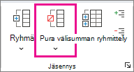 Valitse Tiedot-välilehdessä Pura ryhmittely