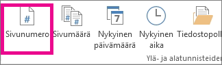 Valitse Ylä- & alatunnisteen osat -ryhmästä Sivunumero