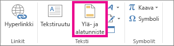 Ylä& Alatunniste-asetukset Lisää-välilehdessä