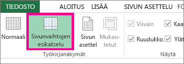 Valitse Näytä-välilehden Sivunvaihtojen esikatselu