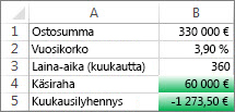 Solujen B4 ja B5 ehdot täyttyvät, joten ne muotoillaan vihreiksi