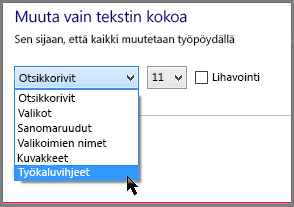 Windows 8:n työkaluvihjeiden muotoiluasetukset