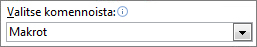 Pikatyökalurivin komennot