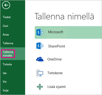 Tiedosto-välilehden Tallenna nimellä -vaihtoehto