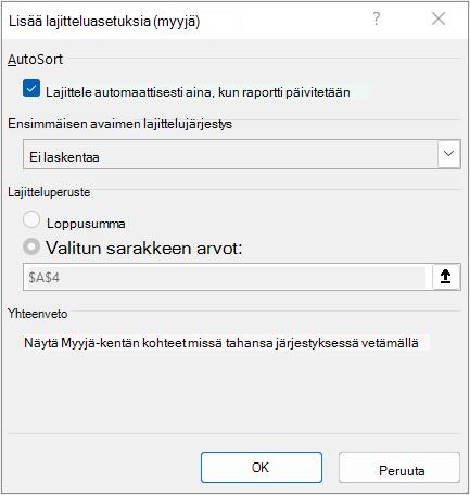 Lisää lajitteluasetuksia -valintaikkuna