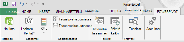 Valintanauhan Power Pivot -välilehti