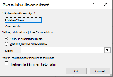 Pivot-taulukko ulkoisesta lähteestä Nouda