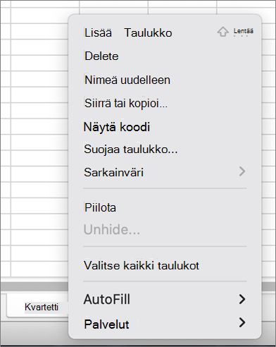 Suojaa työkirja -valikko ei ole käytettävissä MacOS
