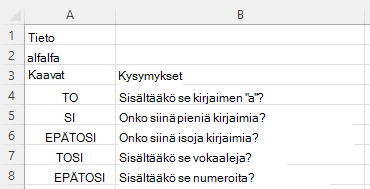 REGEXTEXT-funktion käyttäminen vastaamaan eri kysymyksiin, jotka koskevat sanaa sinimailanen