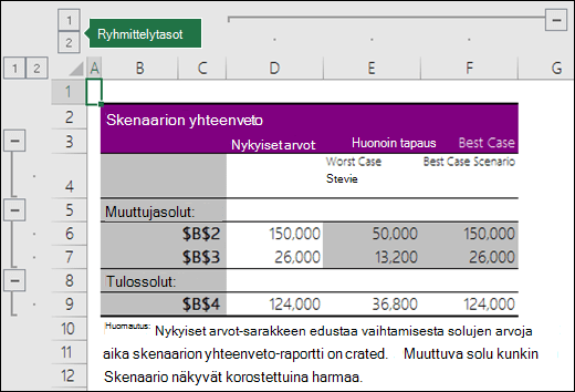 Skenaarion yhteenveto ja soluviittaukset