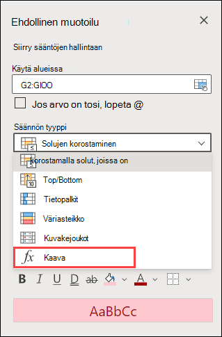Valitse kaavasääntö