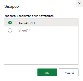 Valitse välilehti, jonka haluat näyttää Excelin verkkoversiossa.