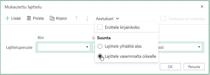 Mukautettu lajittelu Avaa Asetukset-valikko ja valitse Lajittele vasemmalta oikealle