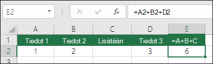=A+B+C-kaavat eivät päivity, jos rivejä lisätään.
