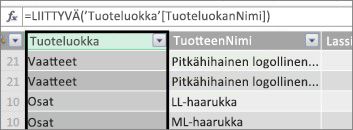 Laskettu tuoteluokkasarake