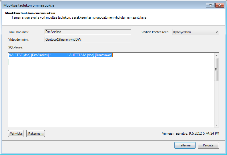 SQL-kysely, jossa käytetään lyhyempää oletussyntaksia