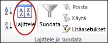 Excelin Tiedot-välilehden Lajittele & Suodata -ryhmän Lajittele-komento