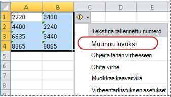 Muunna luvuksi -komento