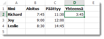 Yhden ajan vähentäminen toisesta kuluneen ajan laskemiseksi
