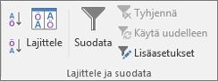 Lajittele & Tiedot-välilehden Suodatin-ryhmä