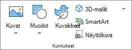 Näyttökuva Lisää-välilehden Kuvitukset-ryhmästä.