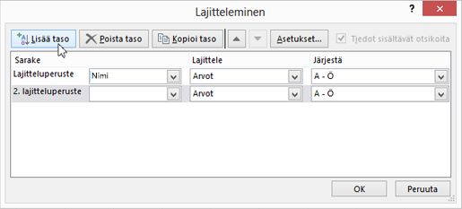 Valitse Lisää taso