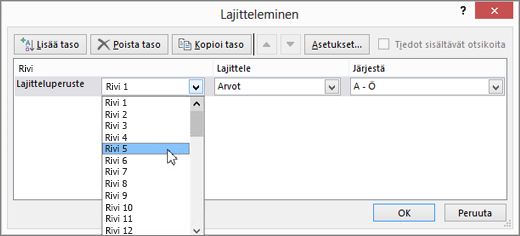 Valitse lajiteltava rivi
