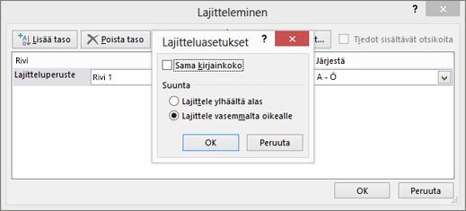 Valitse Lajitteluasetukset-ruudussa Vasemmalta oikealle