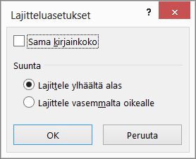 Valitse Lajittelu-valintaikkunassa Asetukset